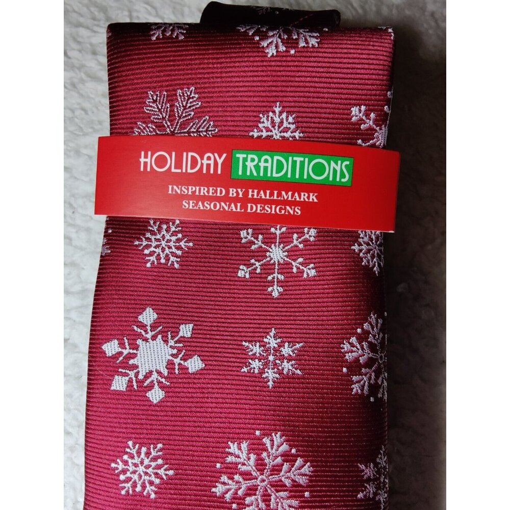 Holiday‎ Traditions Snowflake Print Red White Textured Tie NWT